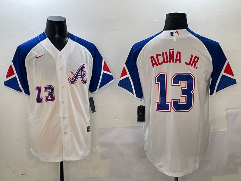 Men Atlanta Braves #13 Acuna jr White City Edition 2025 Nike MLB Jersey style 1